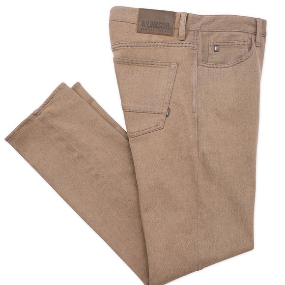 LINKSOUL Men’s Colored Denim Jeans Fern‎ Tan 36R Golf Golfing Athleisure NEW - Picture 1 of 15